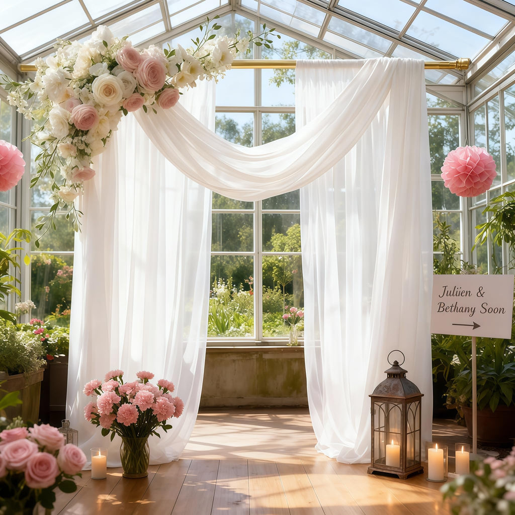 Wedding Arch Draping Fabric 28" x 19 ft White Sheer Curtain Backdrop Drapes