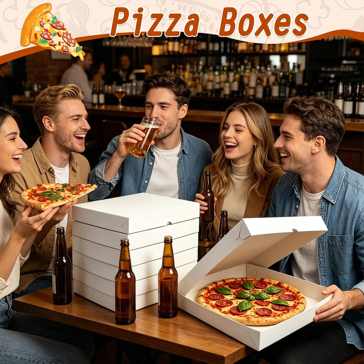 15 PCS White Pizza Boxes 12x12x1.9 Inch Bakery Packaging Box