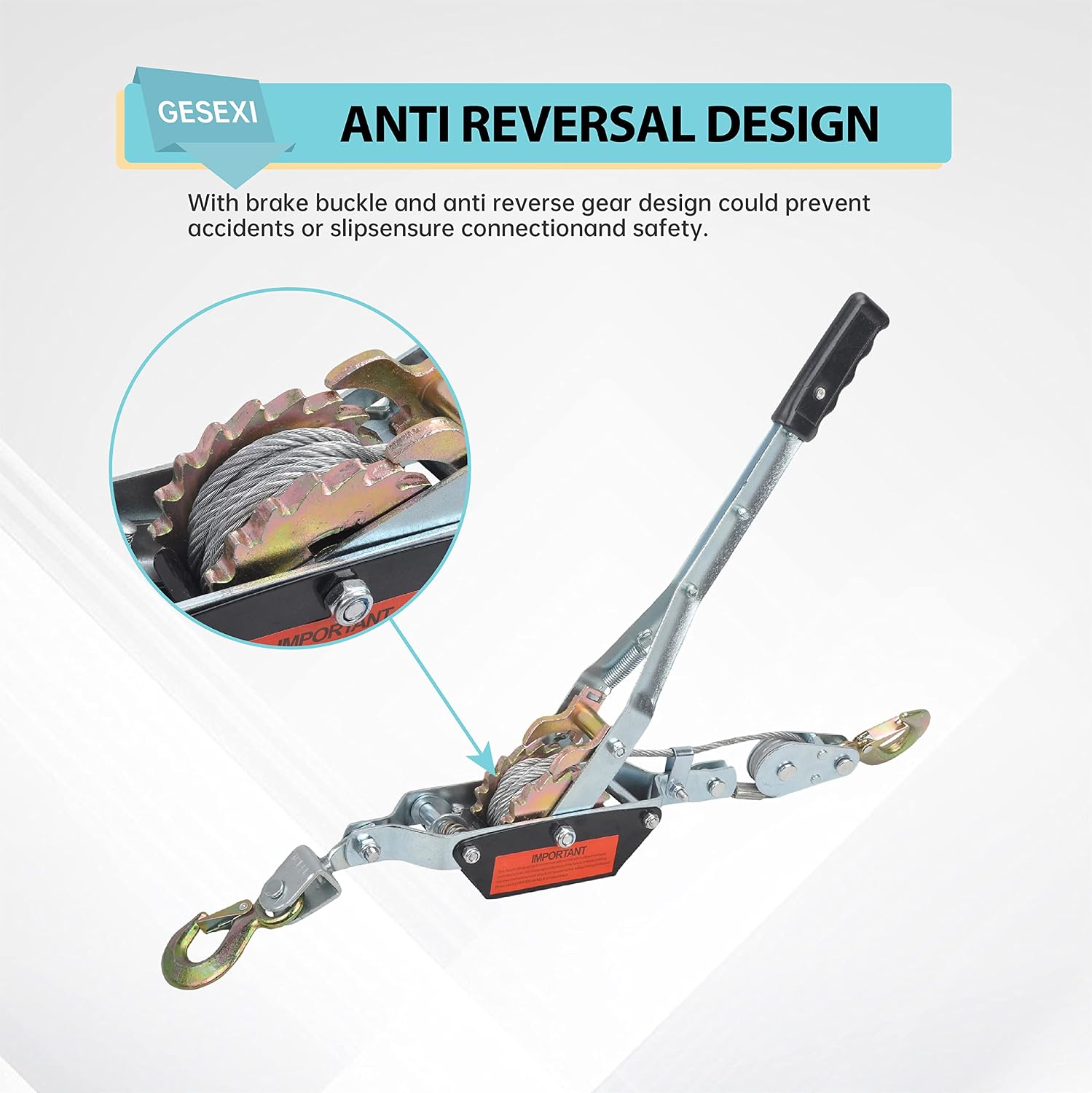 2 Ton Dual Gear Power Puller, Come Along Pulling Tool with 2 Hooks | Automotive Hoist Hand Winch Cable Puller