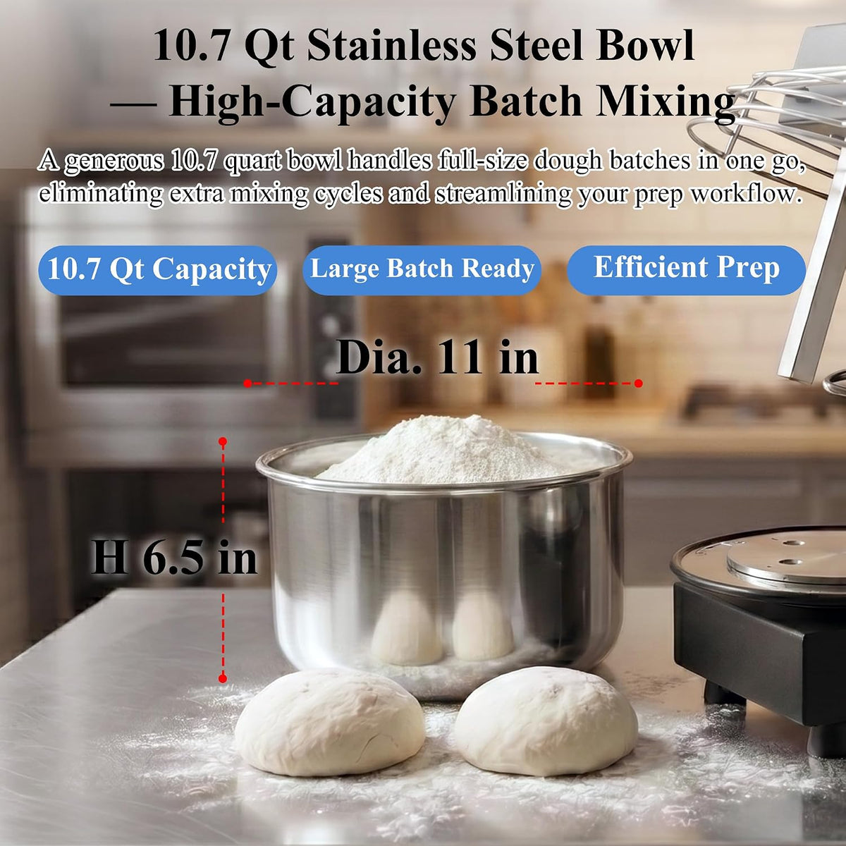10.7 Qt Commercial Spiral Dough Mixer, Heavy Duty Dough Kneader