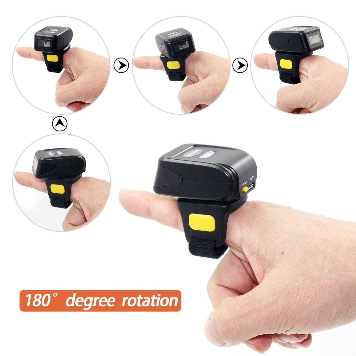 Bluetooth Ring 1D 2D QR Barcode Scanner,Wearable Wireless Finger Mini Bar Code Reader Scanner Compatible for Windows