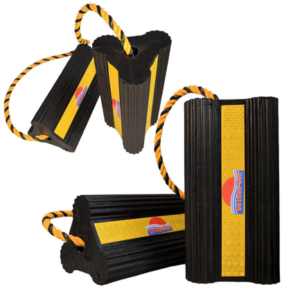 Heavy Duty Rubber Wheel Chocks with Reflective Strips,4-Piece (8.25x4.5x4 Inch),All-Weather, Non-Slip,Wear-Resistant