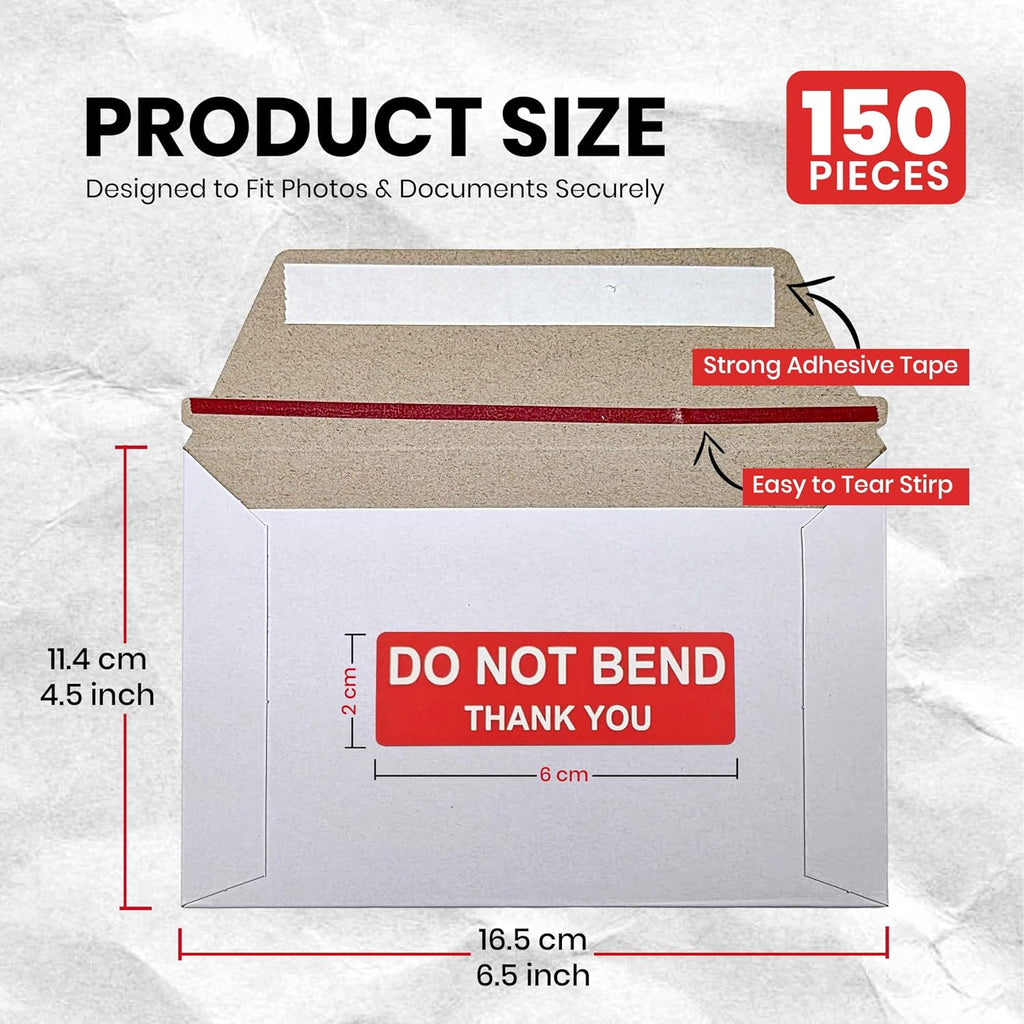 Pack Of 150, Rigid Mailers 6.5x4.5 Self Seal Photo Mailers 6.5x4.5, Stay Flat White Cardboard Shipping, Standard