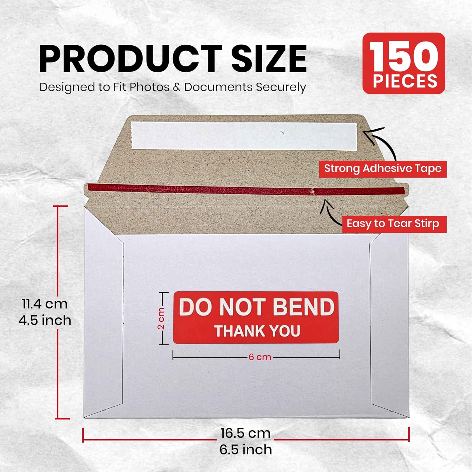 Pack Of 150, Rigid Mailers 6.5x4.5 Self Seal Photo Mailers 6.5x4.5, Stay Flat White Cardboard Shipping, Standard