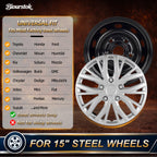 15 Inch Universal Hubcaps, Silver Wheel Covers, Set of 4
