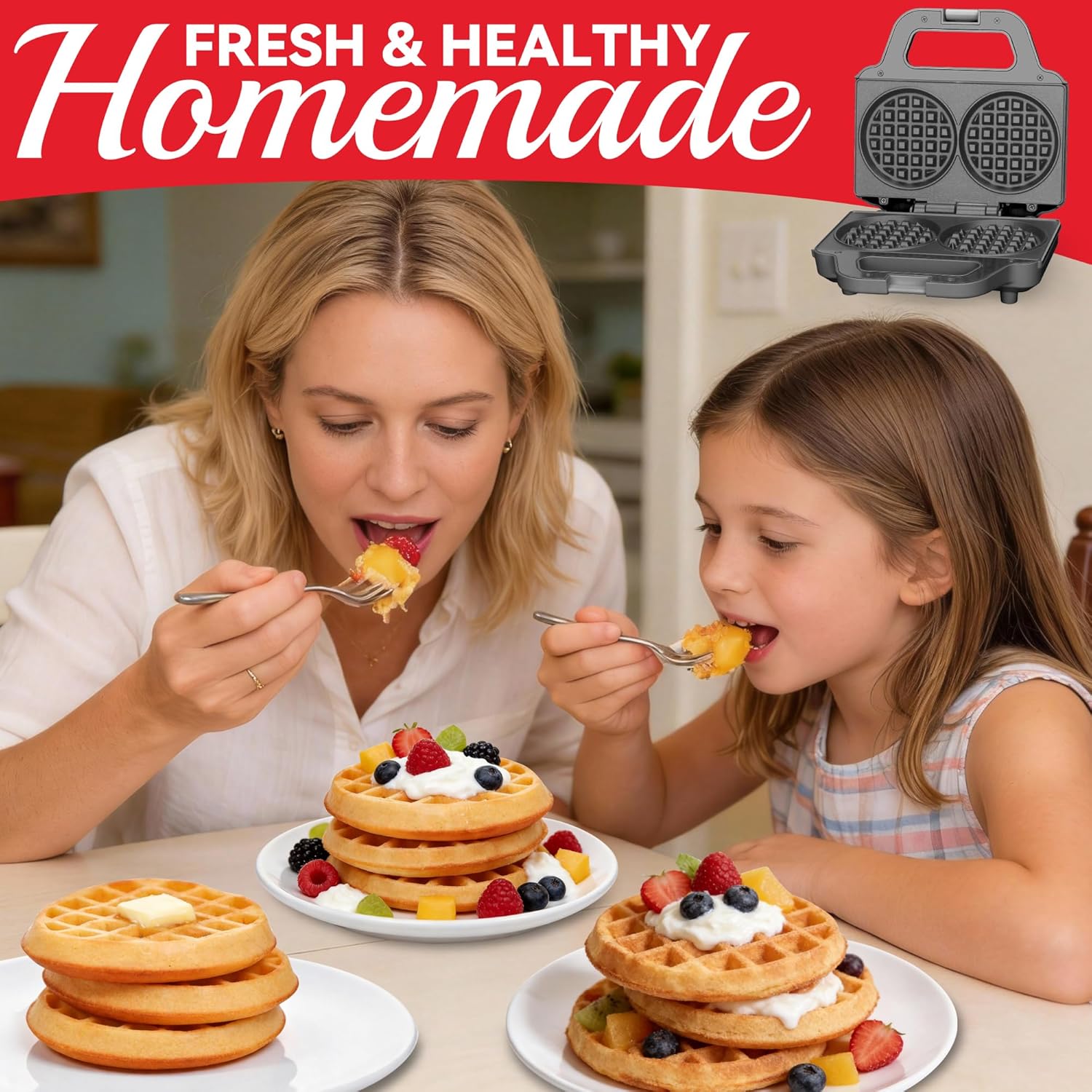 4 Inch Double Mini Waffle Maker Machine, Chaffle Maker, Waflera Electrica, Small Waffle Iron for Waffles, Keto