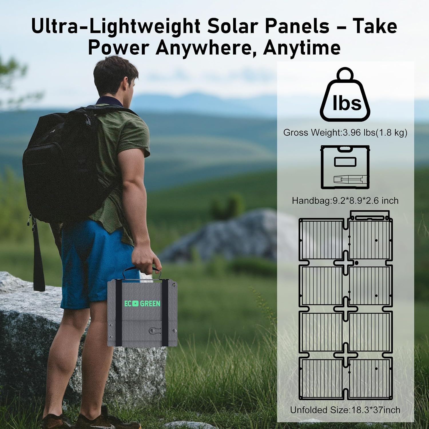 60W Portable Solar Panel for Camping, RV, Power Station Foldable | 60 watt Monocrystalline 24.8% High Efficiency