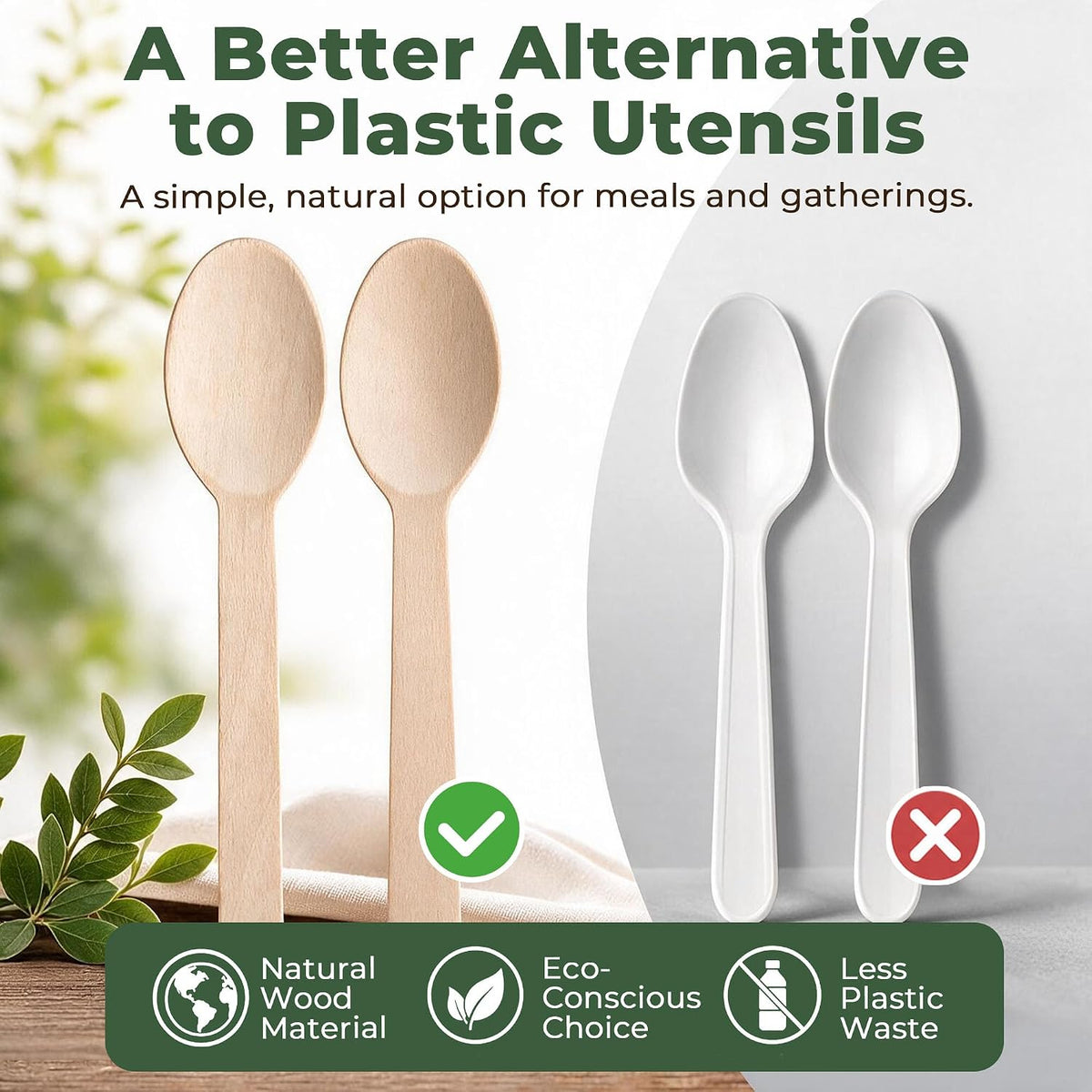 100 Count Disposable Wooden Cutlery Spoons for Parties events