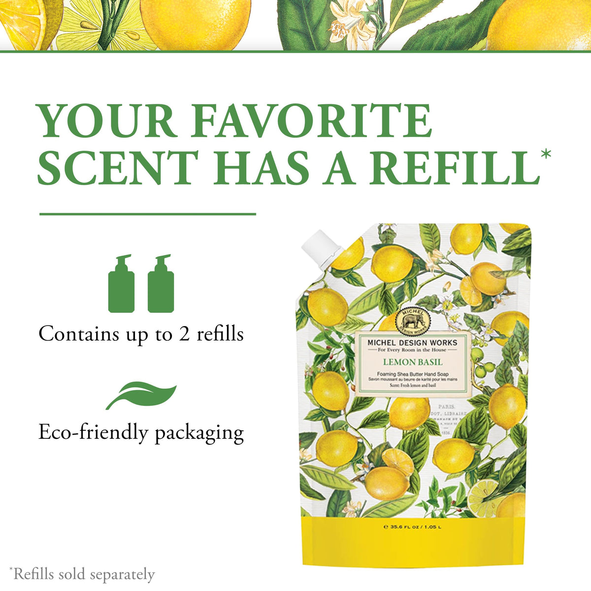 Foaming Hand Soap, Lemon Basil, 3-Pack