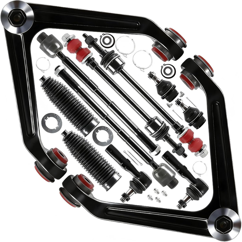12pcs Front Upper Control Arm w/Ball Joint(PU) Suspension Kit Fit for Dodge Ram 1500 3.7L 3.9L 4.7L 5.7L 5.9L 2002-2005, Sway Bar Links +Tie Rod Ends, Replace K7424