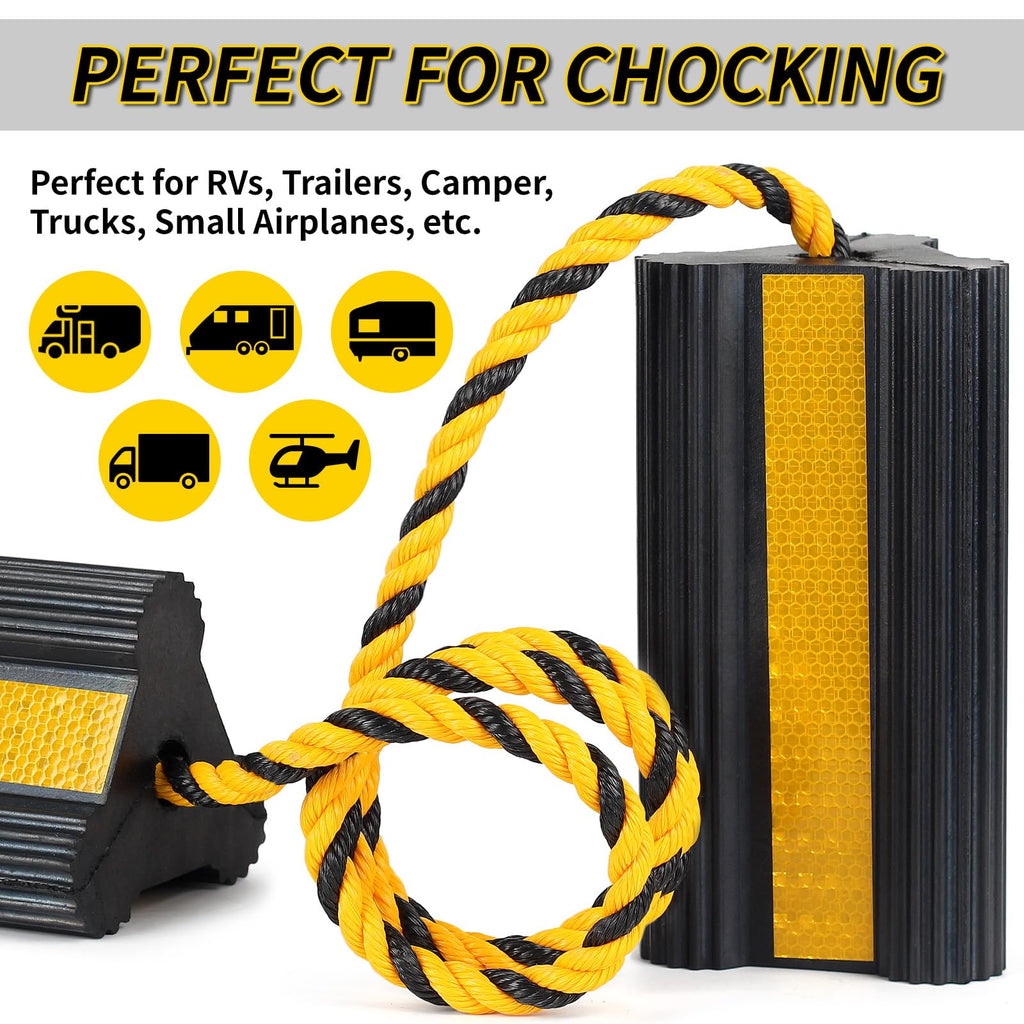 Heavy Duty Rubber Wheel Chocks with Rope & Reflective Strips