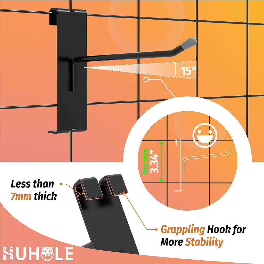 50 Pack 4 Inch Black Gridwall Hooks Metal Display Hangers | Fits 3 x 3 Inch Wire Grid Panels, 20 lb Capacity Hooks