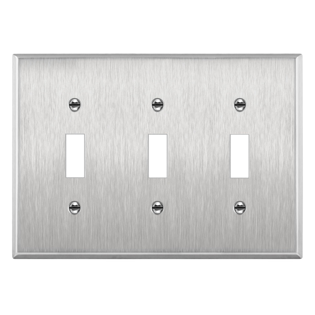 ENERLITES Toggle Light Switch Stainless Steel Wall Plate, 3-Gang, Silver