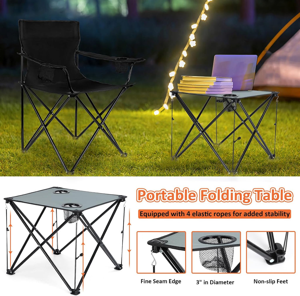 2 Pack Camping Chairs for Adults, Lawn Chairs with Table, Heavy Duty Folding Chairs for Outside Oversized & Comfy