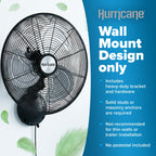 Pro High Velocity Oscillating Wall Fan, 3 Speeds, Black, 16in
