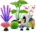 9 Fish Tank Decorations Set Aquarium Decor, Rock Cave Hideout, Artificial Aquarium Plants Plastic Betta Leaf Hammock