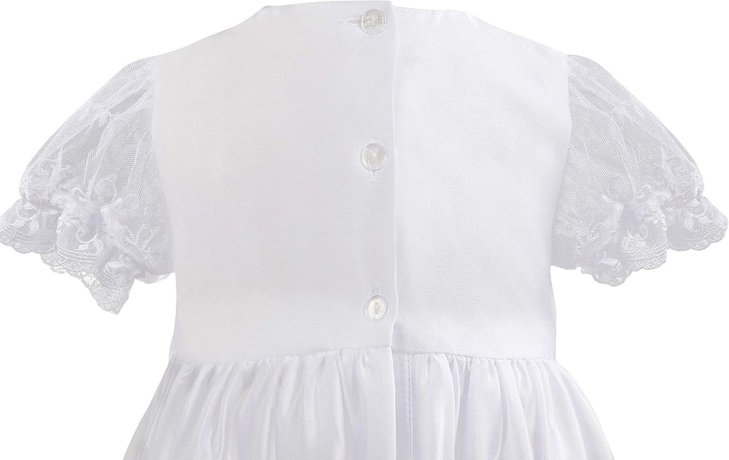 Baby Girls Baptism Christening Embroidered Gown with Headband for 0-12 Months