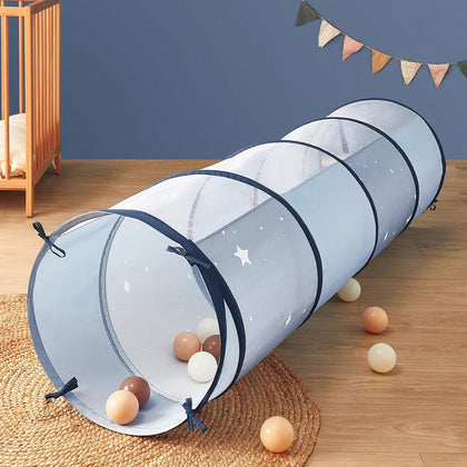 Kids Play Tunnel Tent with Storage Bag for Toddlers | 69" x 18" Foldable Crawl Toys for Baby, Blue Indoor & Outdoor