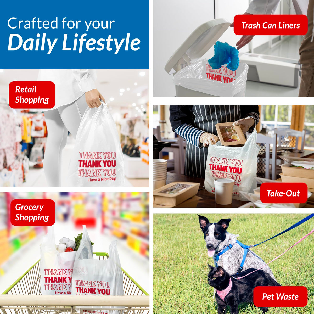Plastic Bags with Handles | 150 Pack | White