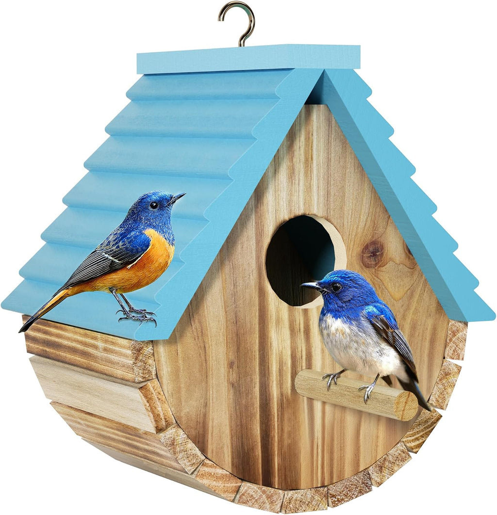 Bird Houses for Outside, Hanging Wooden Birdhouse for Outdoors, Blue