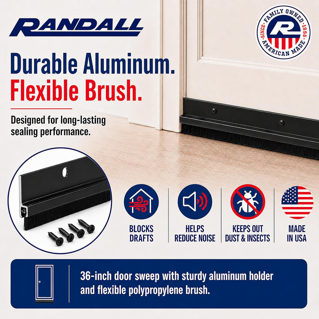 Door Sweeps – Aluminum & Brush | Brush Sweeps for Gaps Up to 1” | Black Holder | 3 Feet | Fill Gaps & Keep Unwanted