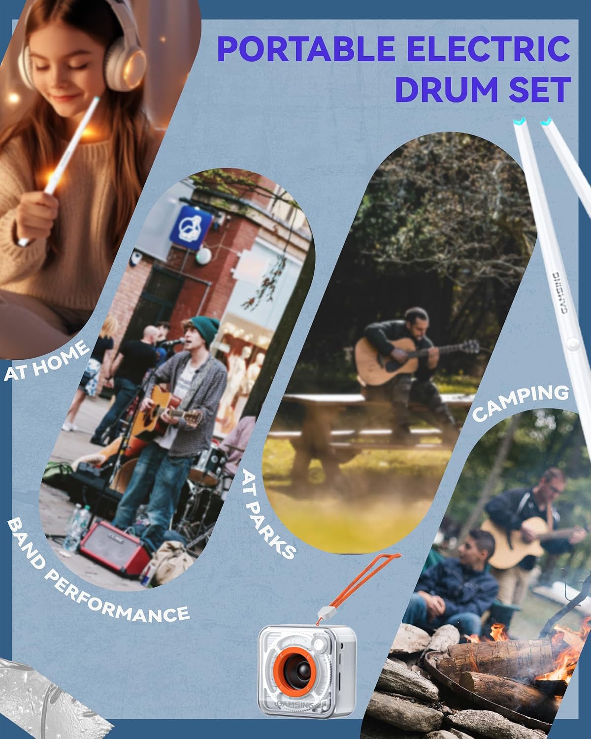 Electronic Drum Set Portable - Quiet Electric Drum Practice Set Air Drumsticks With 3.5mm Input, Pocketdrum Drumming