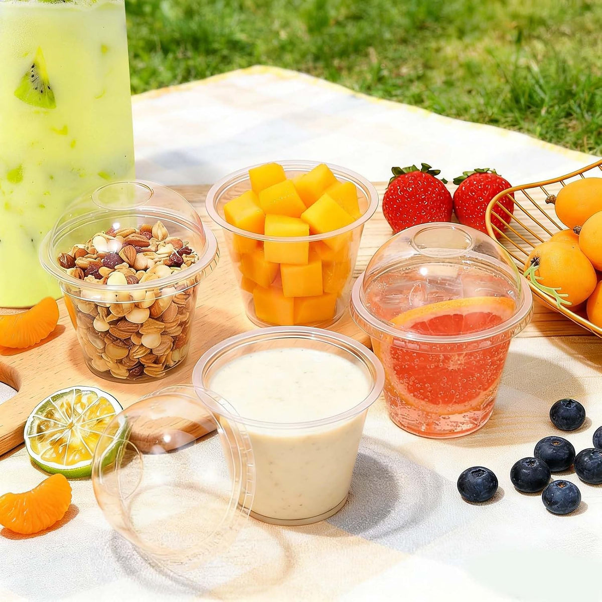 50 Pack 9 oz Plastic Cups with Dome Lids Disposable Parfait Cup