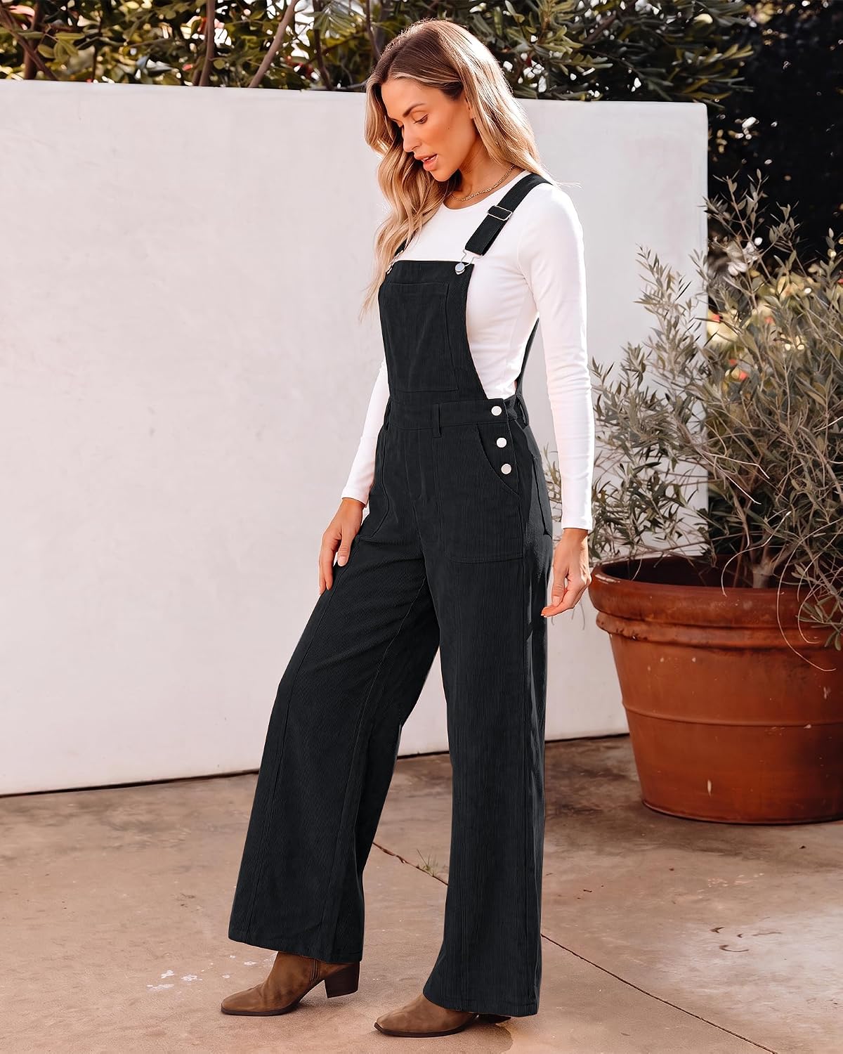 Corduroy Overalls for Women Baggy Wide Leg Bib Overall Jumpsuit