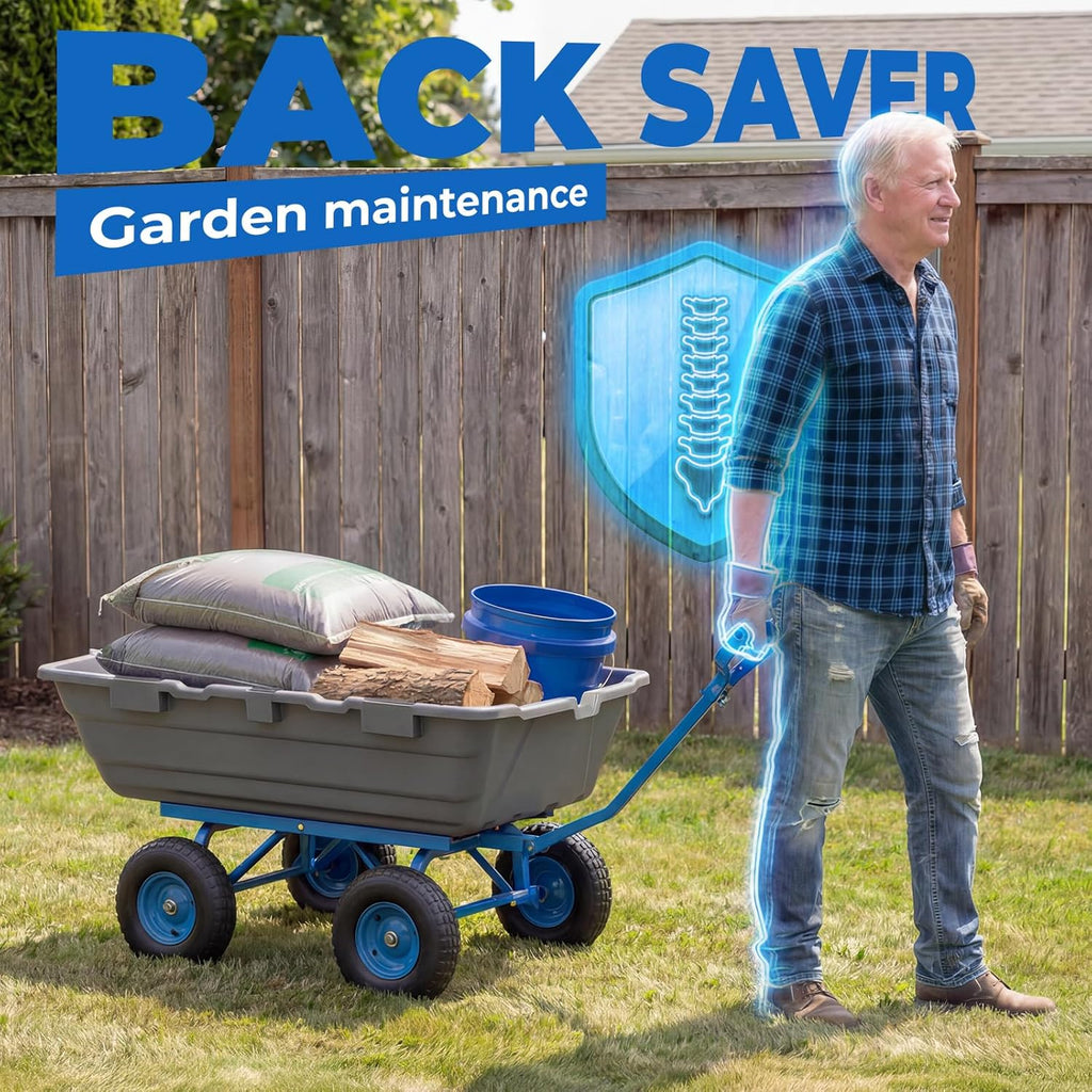 1400lbs Garden Dump Cart for Lawn & Landscaping, Towable Utility Wagon with Quick-Release Dumping, 10" All-Terrain