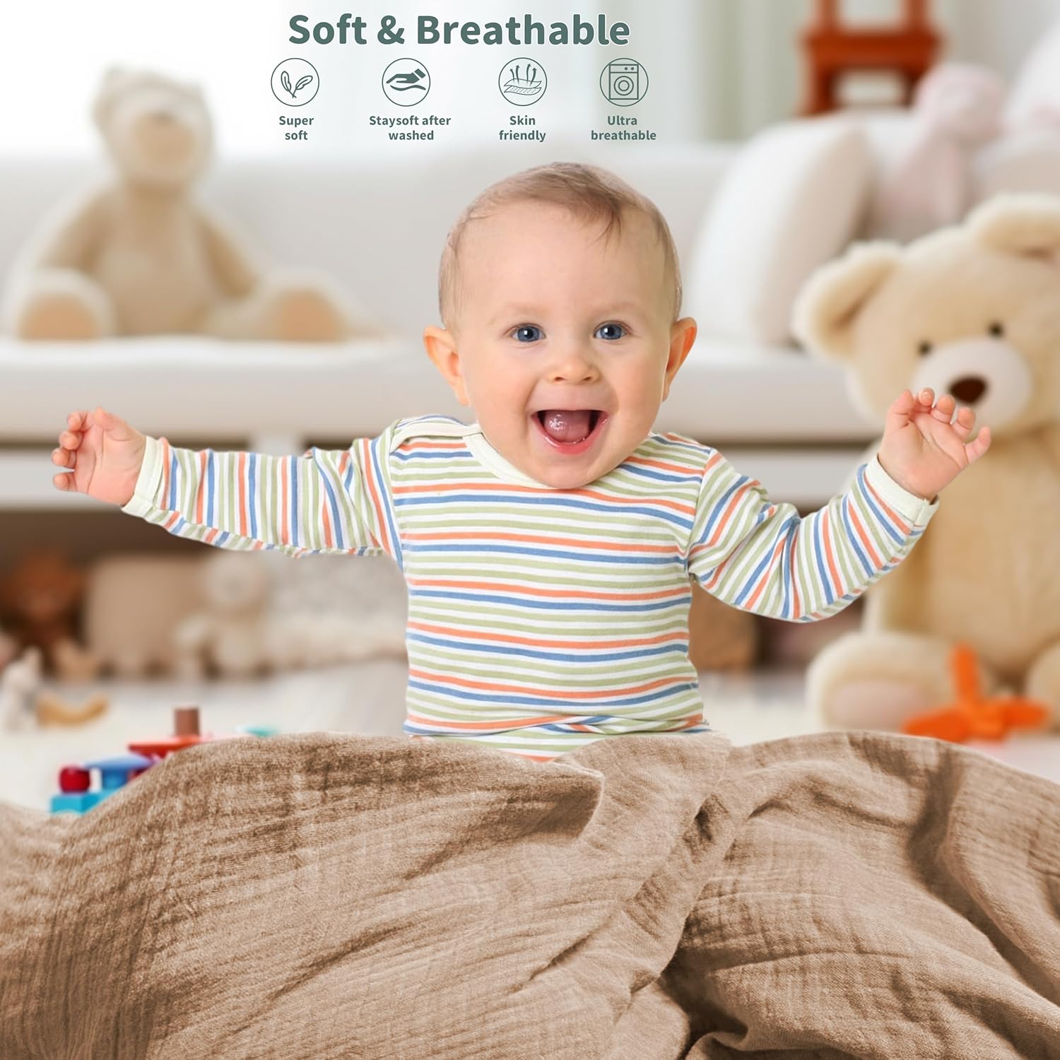 Muslin Swaddle Blankets for Newborn, 2 Pack Breathable Soft Receiving Blanket, Large 41 x 41 inches Swaddle Wrap