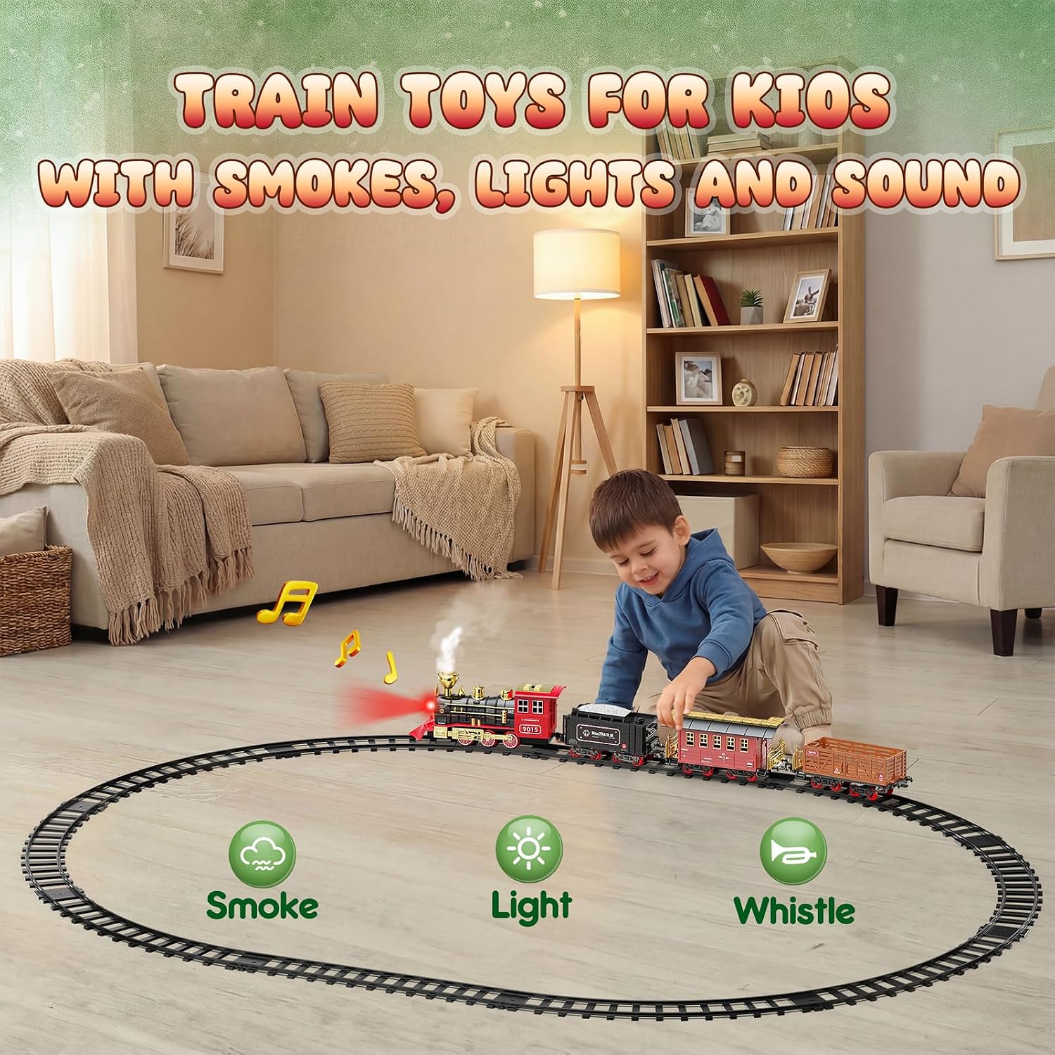 Train Set - Train Toys for Boys with Smokes, Lights and Sound, Toy Train Set for Under Christmas Tree, Toddler Model