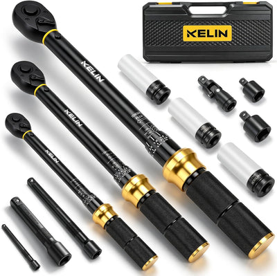 KELIN 12PCS Click Torque Wrench Set 1/4" 3/8" 1/2" ±3% Accuracy