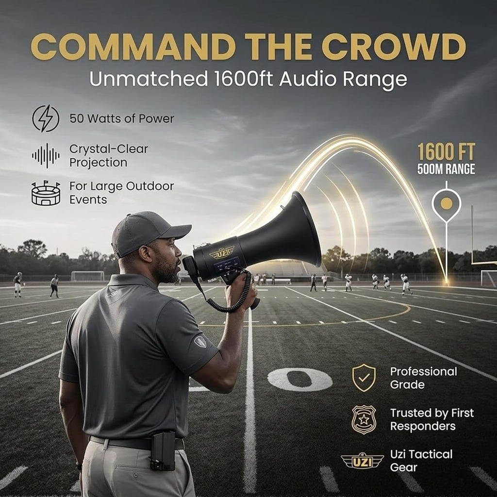 High Power Loud Big Bluetooth Megaphone 50W, Professional Bullhorn Megaphone Used by First Responders, Police &