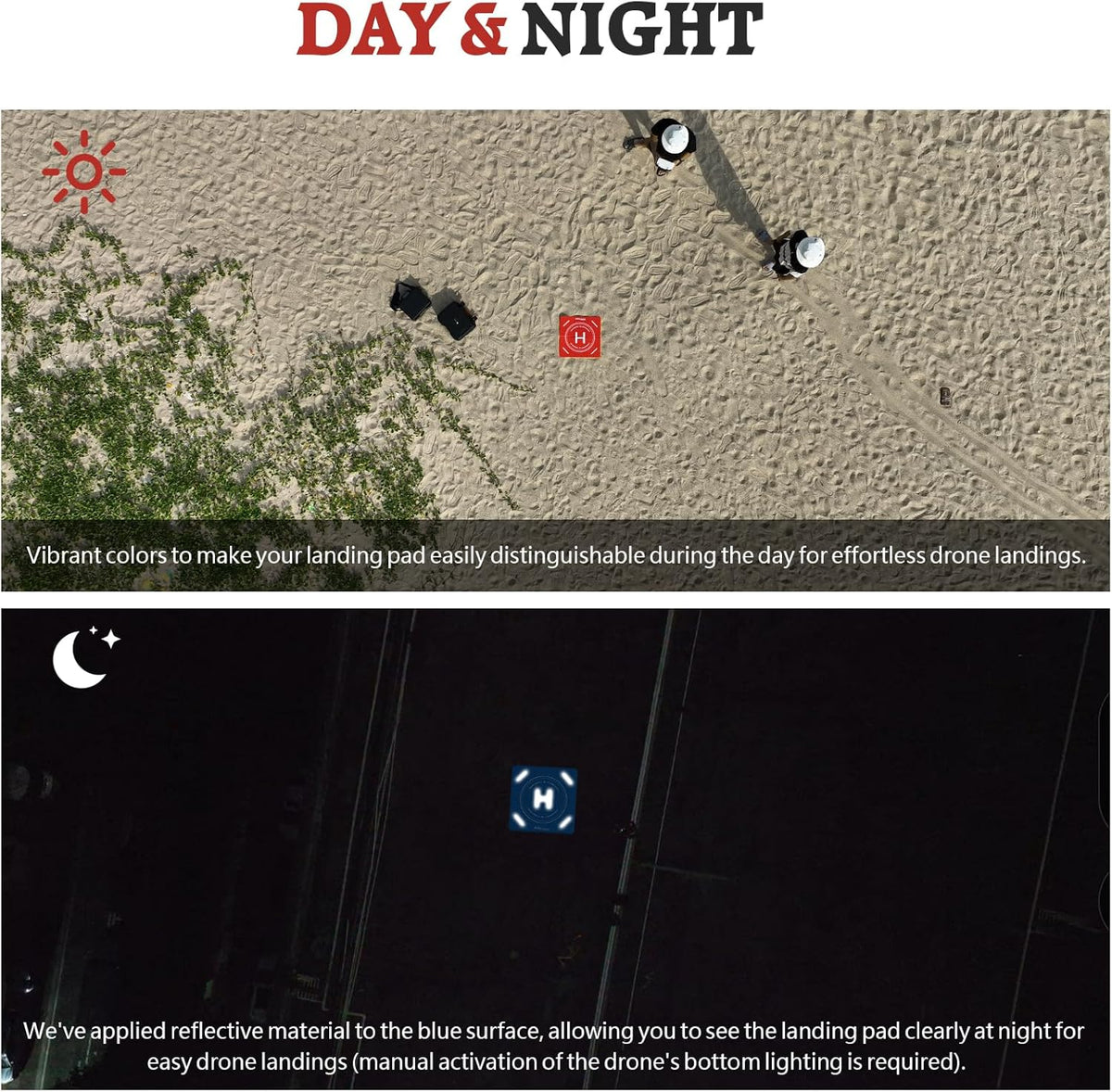 Nighttime Reflective Drone Landing Pad, Fast-fold Double Sided Waterproof Landig Pad Weighted for DJI Lito X1/Mini 5