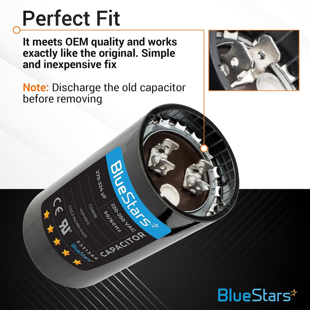 [Updated Version] BlueStars 2-Pack 270-324 uF MFD 250 VAC Motor Capacitor