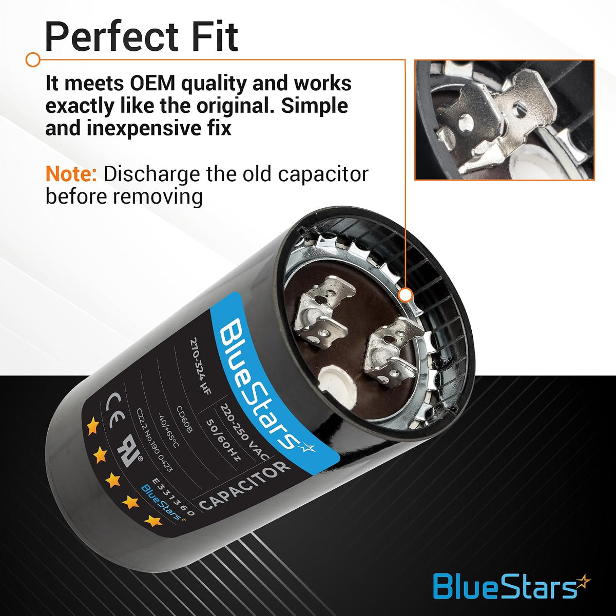 [Updated Version] BlueStars 2-Pack 270-324 uF MFD 250 VAC Motor Capacitor