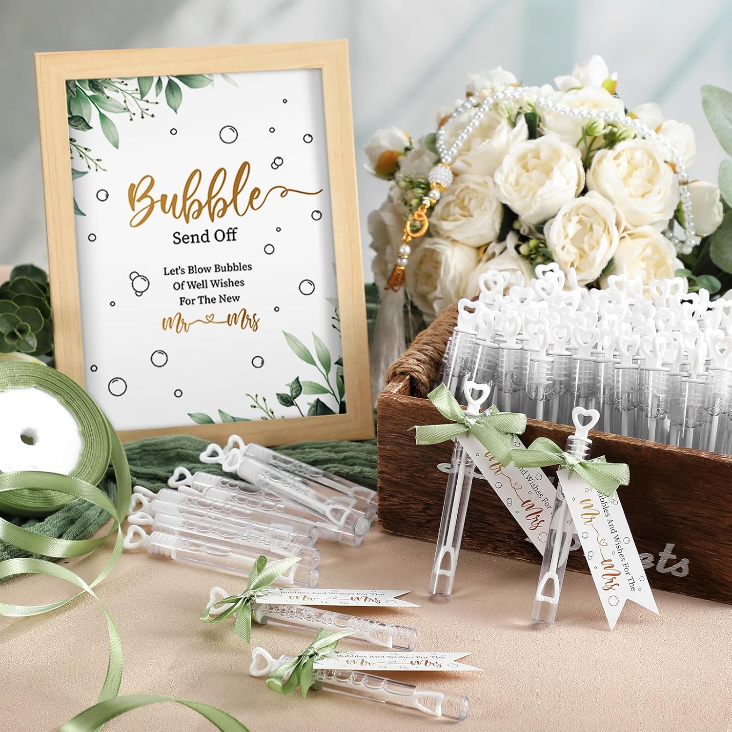 405 Pcs Wedding Send Off Bubble Ideas Set,Sage Green