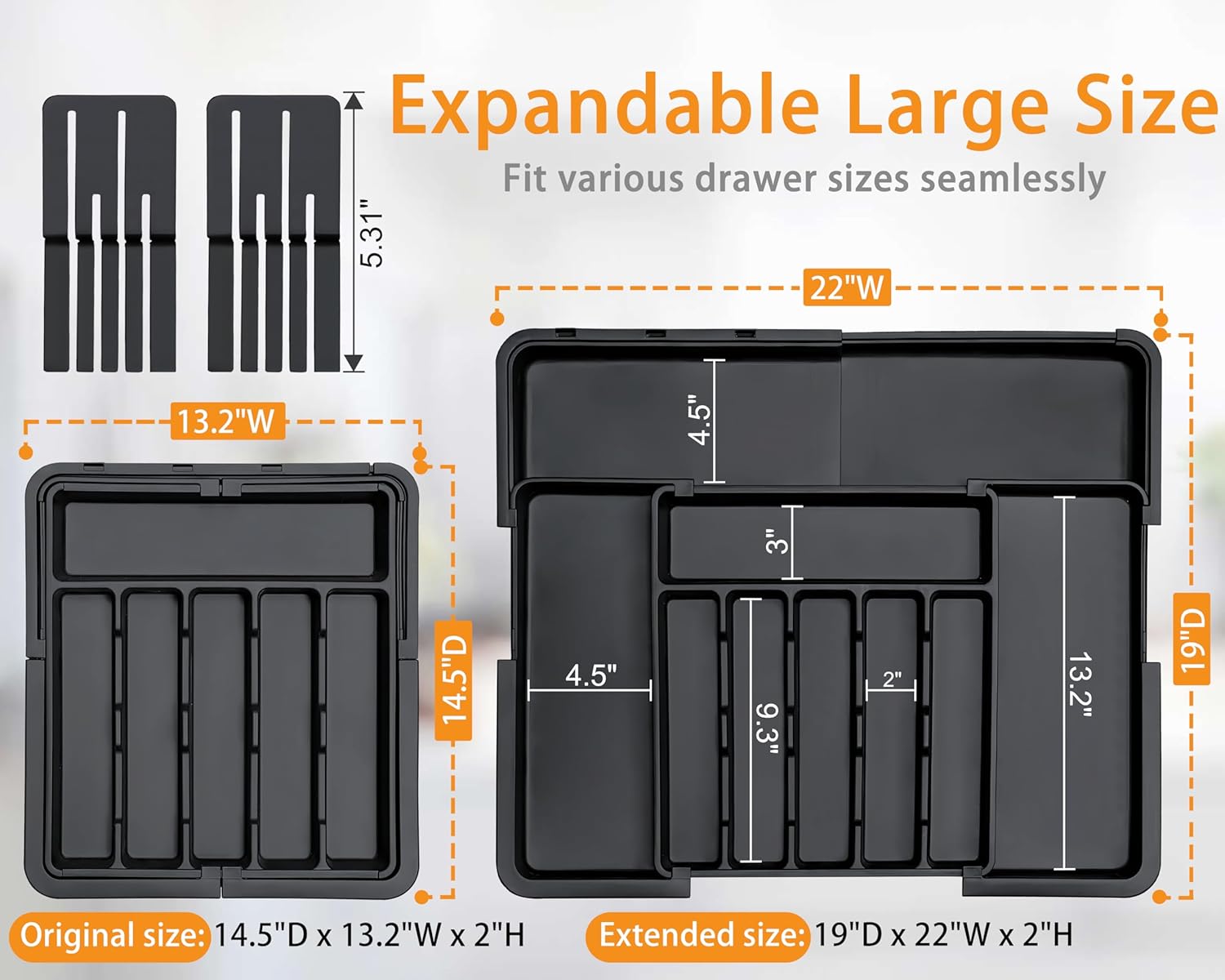 Silverware Organizer - Expandable Large Kitchen Drawer Organizer Utensil Organizer with 2 Removable Knife Blocks