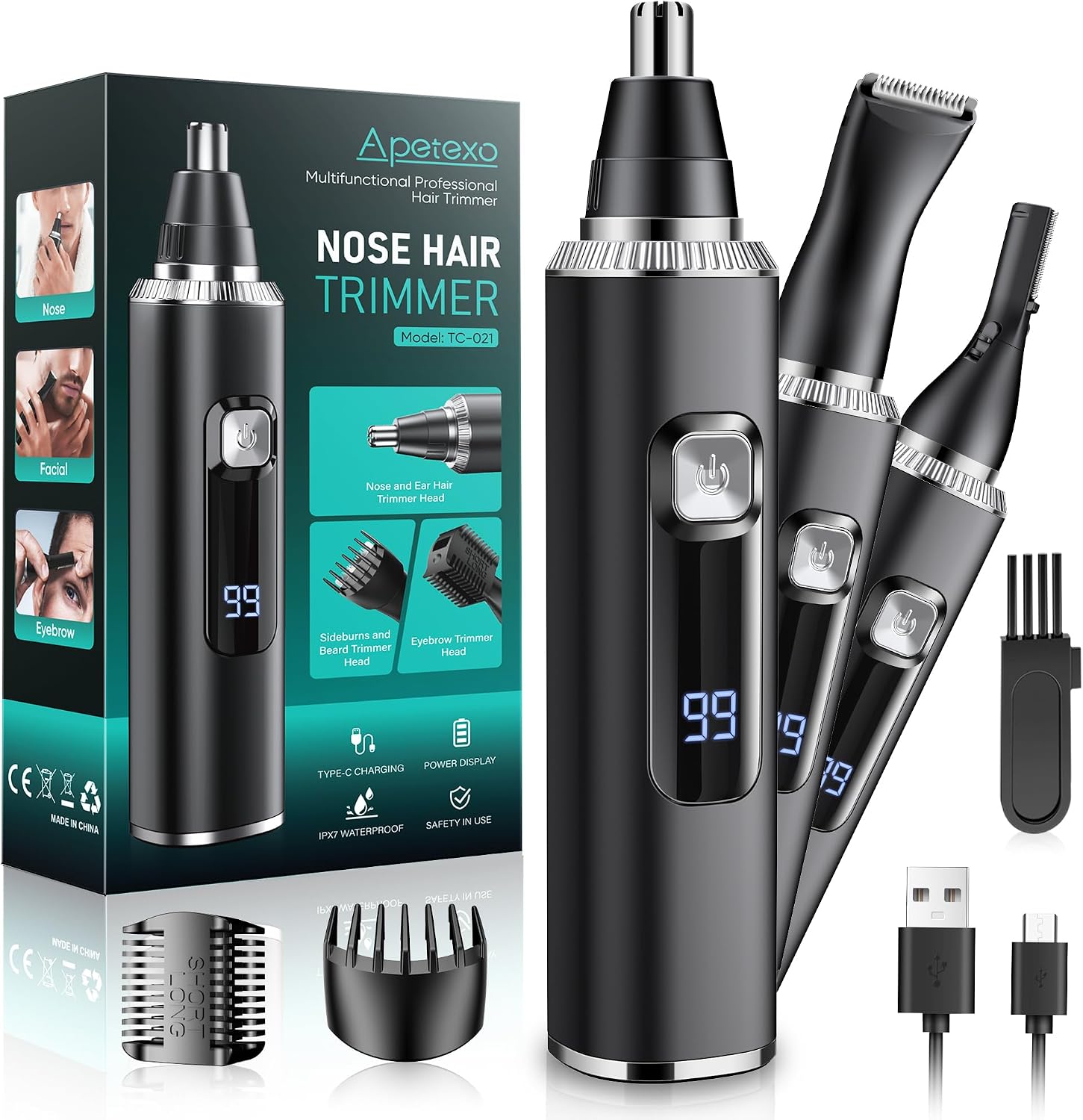 Nose Hair Trimmer for Men and Women, Type-C Rechargeable Precision Groomer with Double-Edged Blades, Painless & IPX7