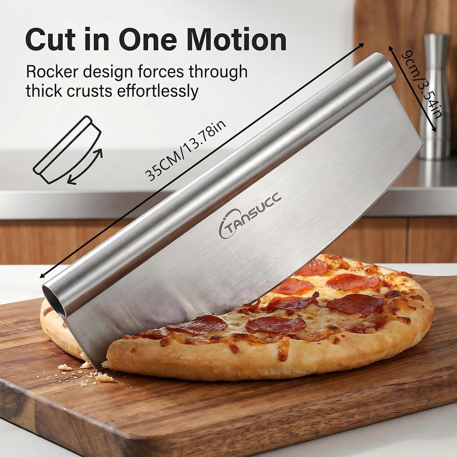 Pizza Cutter Rocker Blade 12 inch, Stainless Steel Sharp Large Pizza Slicer with Protective Cover, Dishwasher Safe