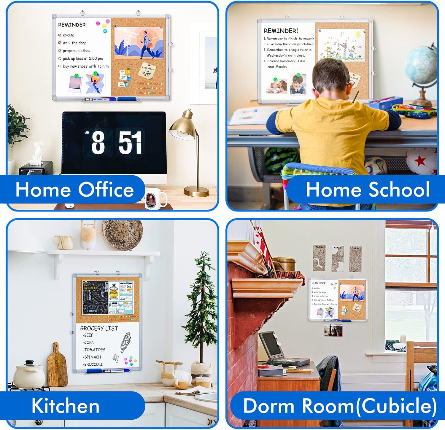 Magnetic White Board and Cork Board Combo, 24 X 18 inches Whiteboard Bulletin Combination Board, Wall Mounted Dry