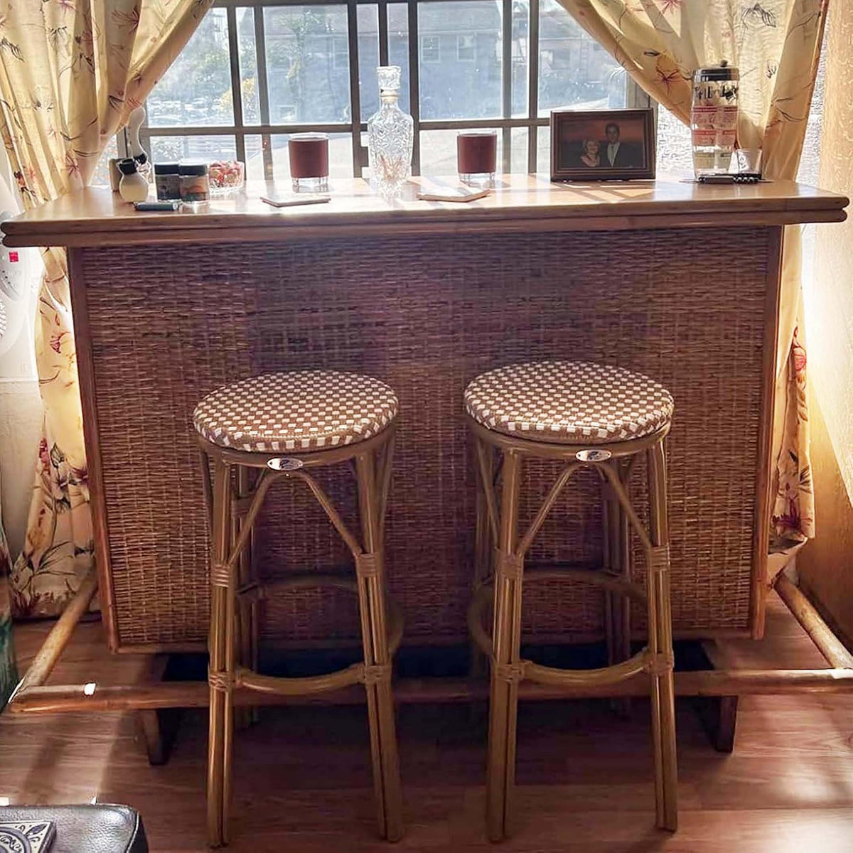 Outdoor Bar Stool Rattan Bamboo Finish Indoor Bar Stools