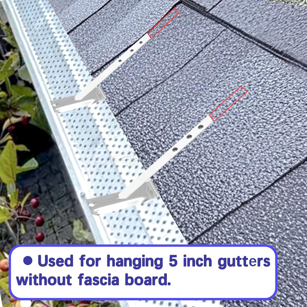 15 Sets 5 Inch Aluminum Gutter Hangers with 9.5 Inch Straps and Rust-Resistant Screws, Gutter Brackets for Eavesless