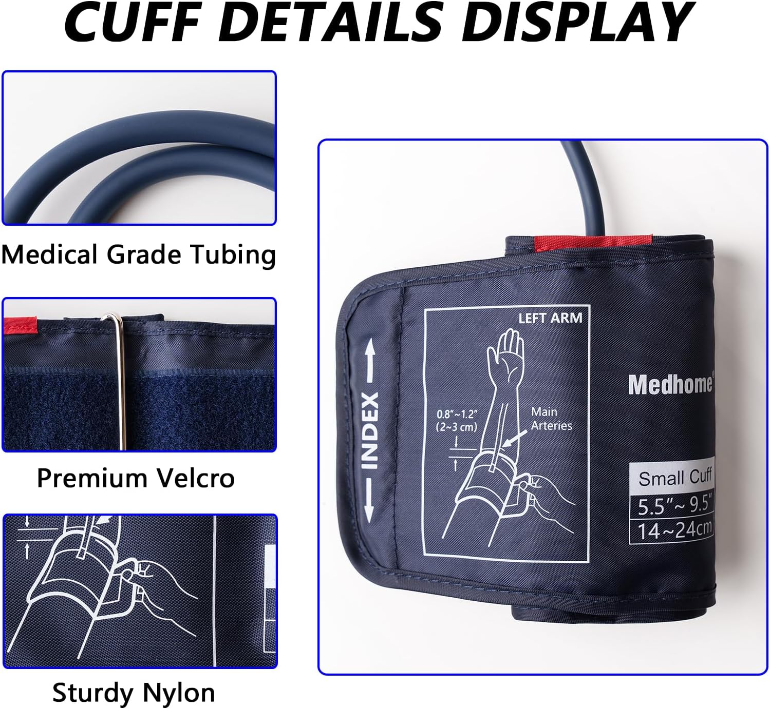 Small Blood Pressure Cuff Upper Arm 5.5"-9.5"(14-24cm) S Replacement BP Cuff for Small Arms Adult Cuff with 8