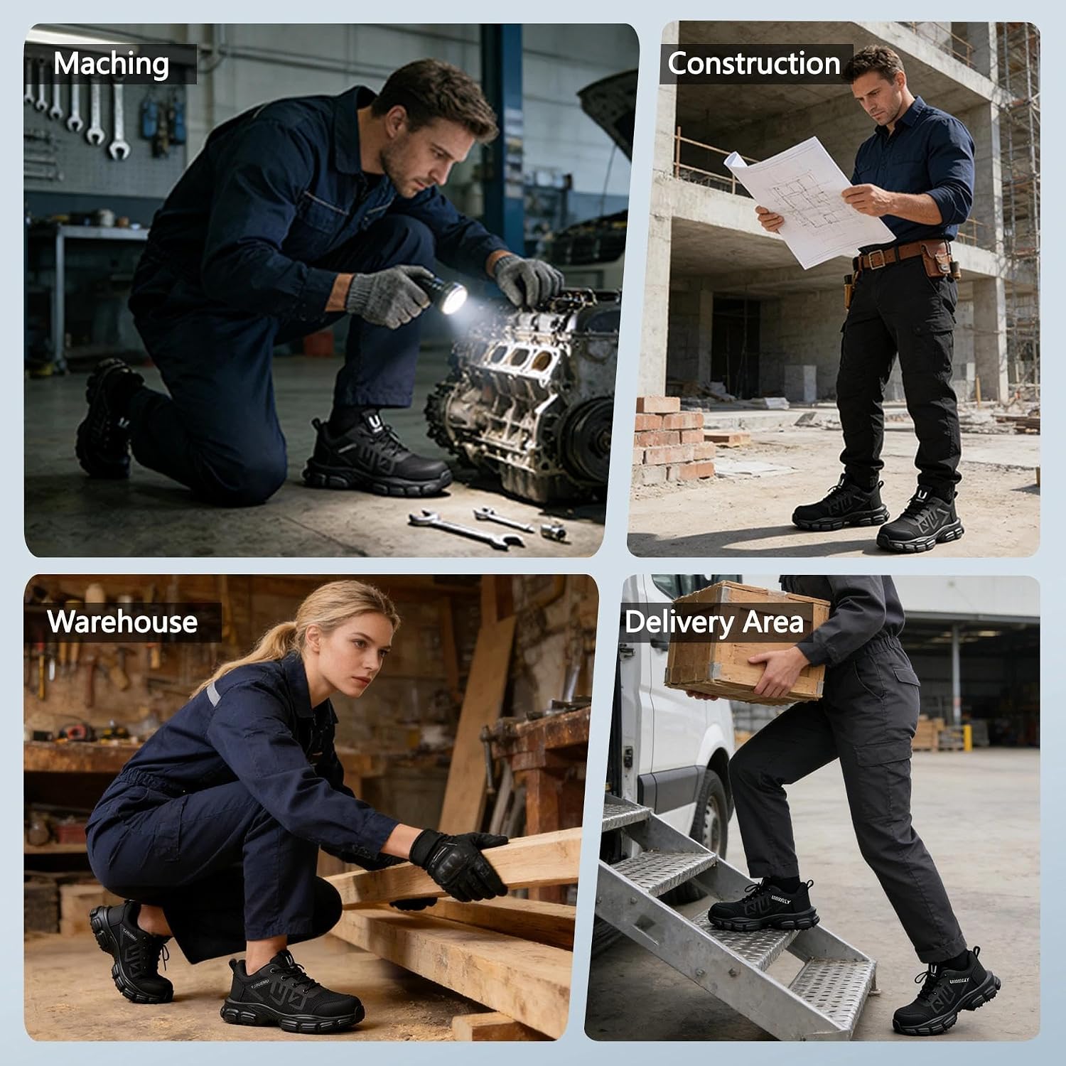 Steel Toe Shoes for Men Women, Comfortable Wide Non Slip Work Shoes