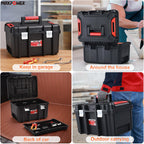 16-inch Stackable Tool Box, 10" H, Metal Latches, Removable Tray
