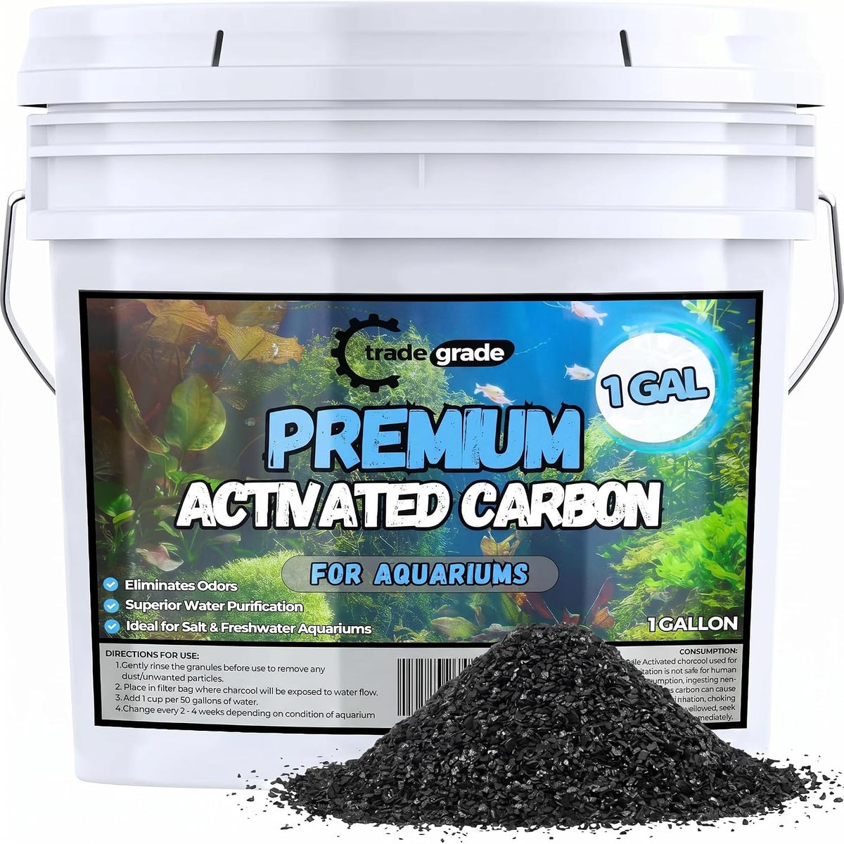 TradeGrade Premium Activated Carbon (1 Gallon) Granular Charcoal Filter Media for Aquariums & Water Purification
