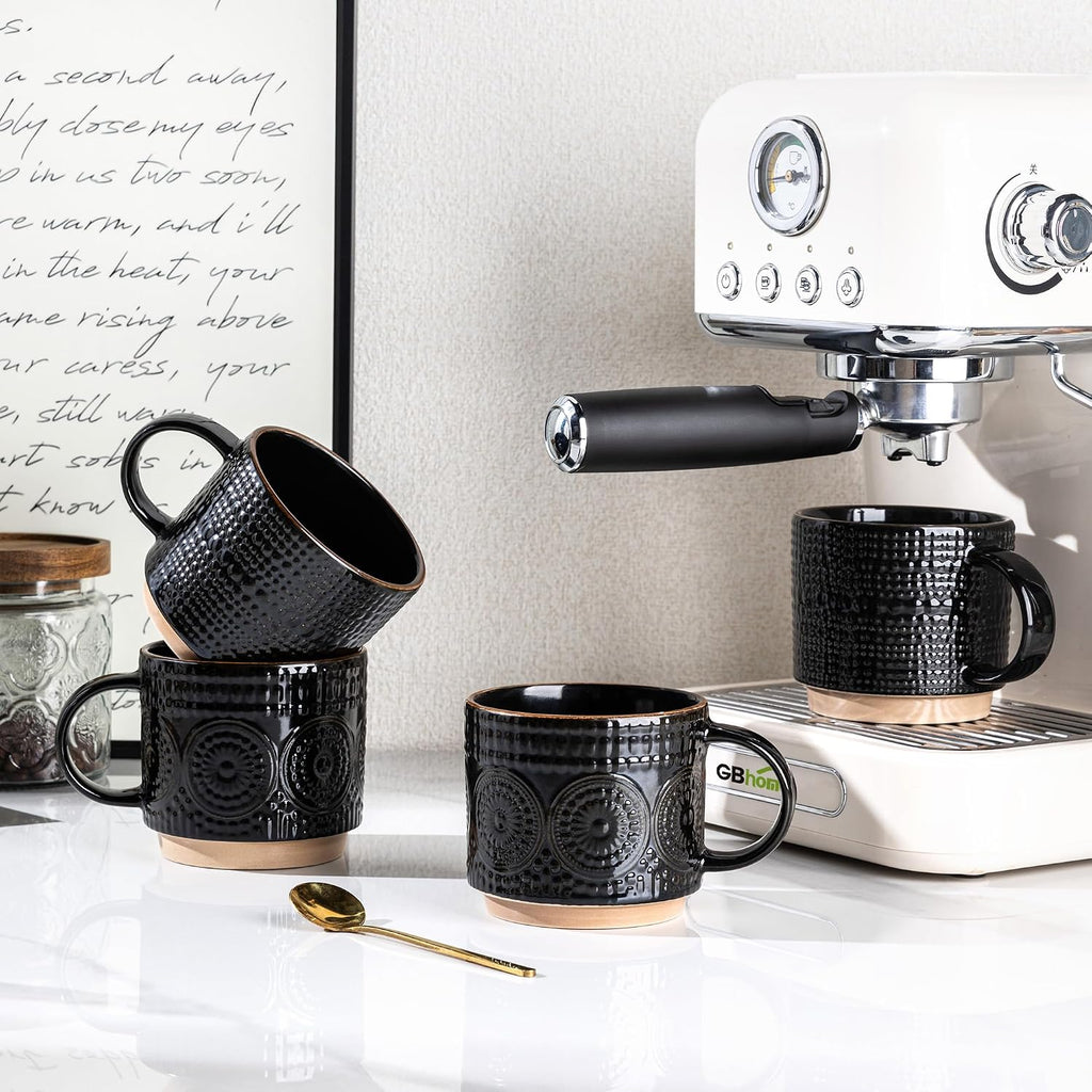 12OZ Stackable Coffee Mugs, Ceramic Coffee Mugs with Texture Patterns for Man,Woman,Dad,Mom, Modern Coffee Mugs Set