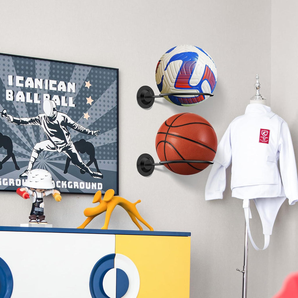 Basketball & Sports Ball Holder - Wall Mount Display Storage for Basketball, Soccer, Volleyball, Football, Rugby