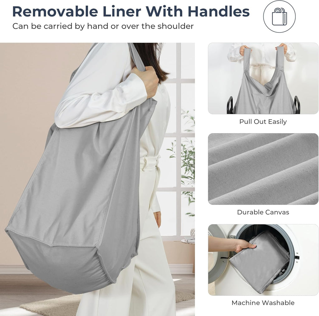 Laundry Hamper 3 Section, 120L Rolling Laundry Sorter Cart with Removable and Washable Liner Bag, Clothes Hamper with